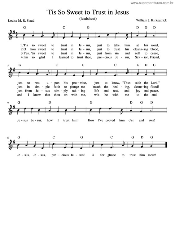 Partitura da música `Tis So Sweet To Trust In Jesus v.3