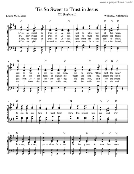 Partitura da música `Tis So Sweet To Trust In Jesus