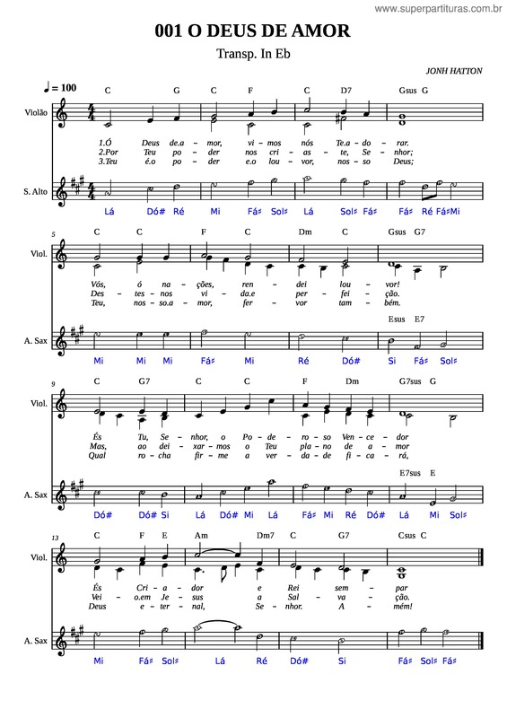 Partitura da música 001 O Deus De Amor