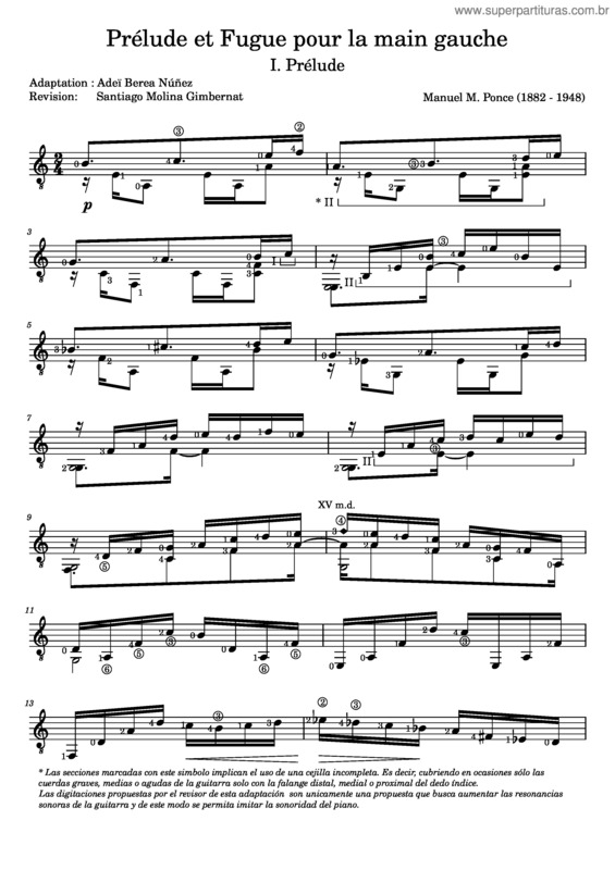 Partitura da música 1. Prélude Pour La Main Gauche-Manuel M. Ponce