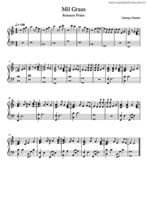 Partitura da música 1000 Graus (Mil Graus) v.2