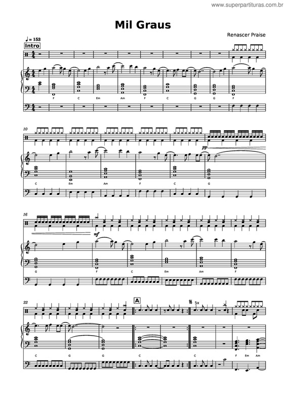 Partitura da música 1000 Graus (Mil Graus)