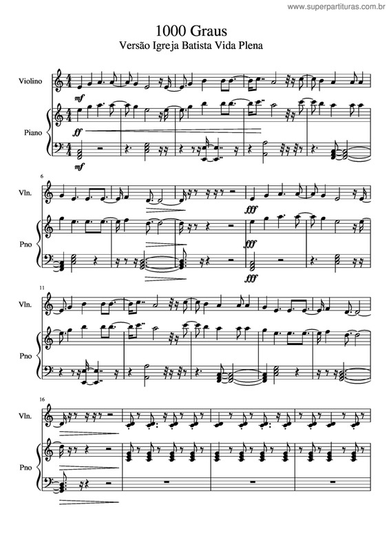 Partitura da música 1000 Graus v.5