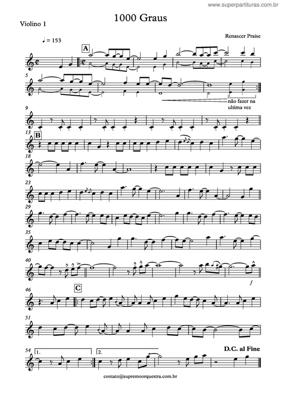 Partitura da música 1000 Graus v.9