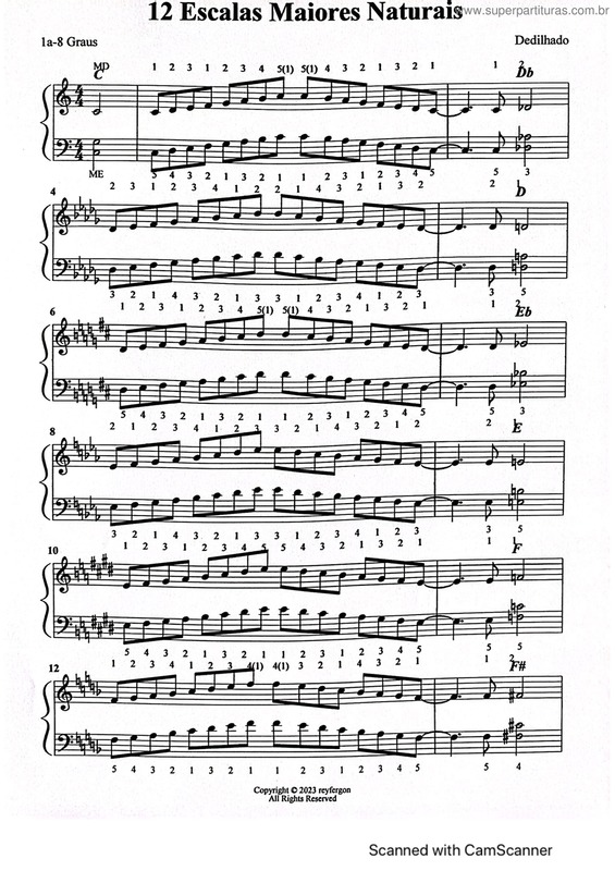 Partitura da música 12 Escalas Maiores Naturais