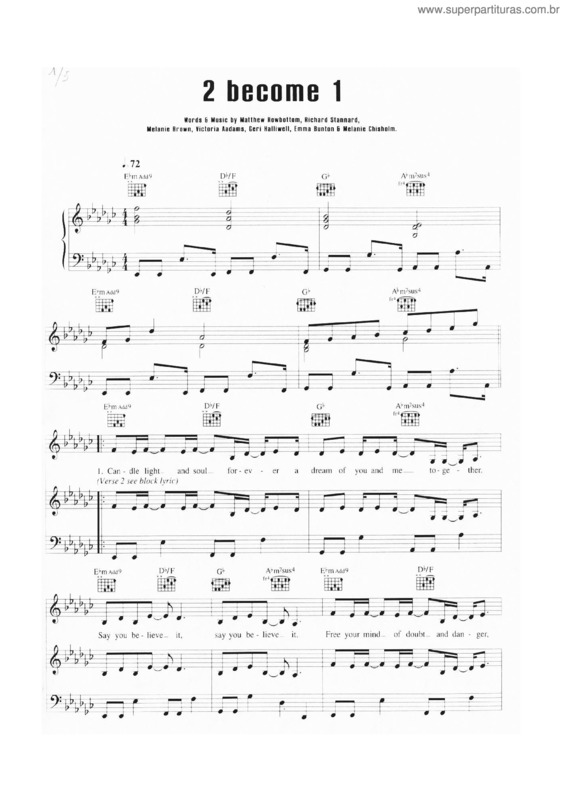 Partitura da música 2 Become 1