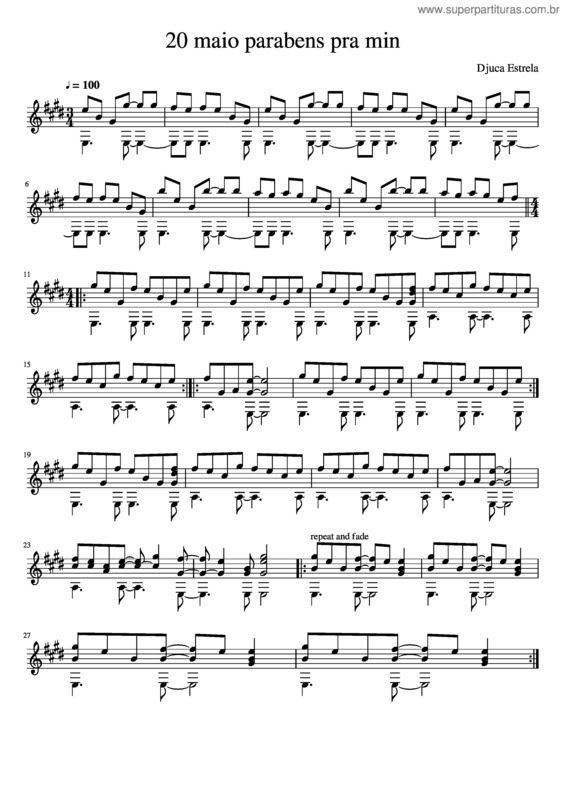 Partitura da música 20 Maio Parabens Pra Min