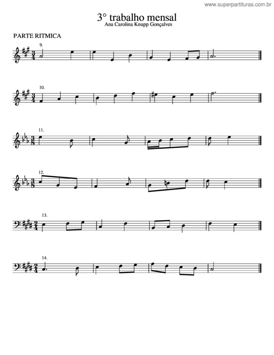 Partitura da música 3° Trabalho Mensal