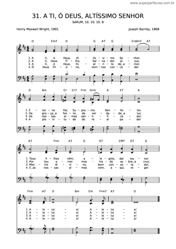 Partitura da música 31 A Ti, Ó Deus, Altíssimo Senhor