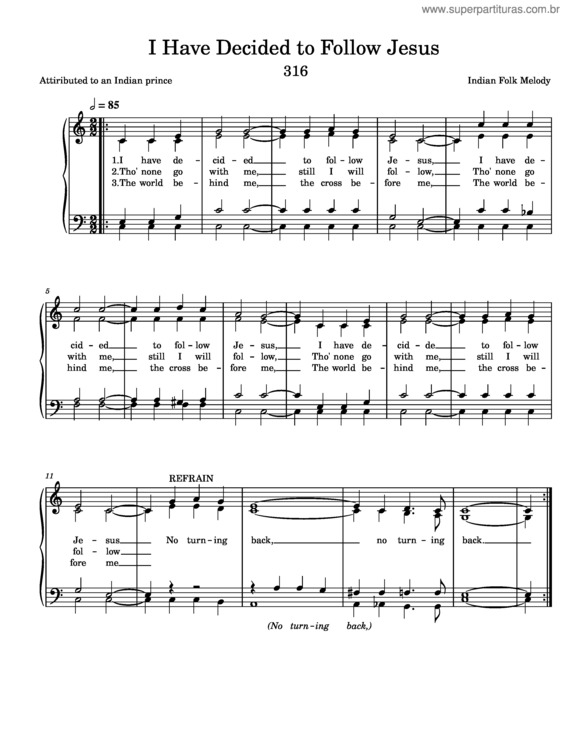 Partitura da música 316 I Have Decided To Follow Jesus