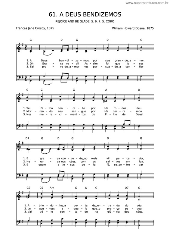 Partitura da música 61 A Deus Bendizemos