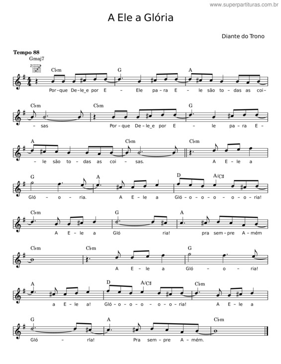 Partitura da música A Ele A Gloria v.39