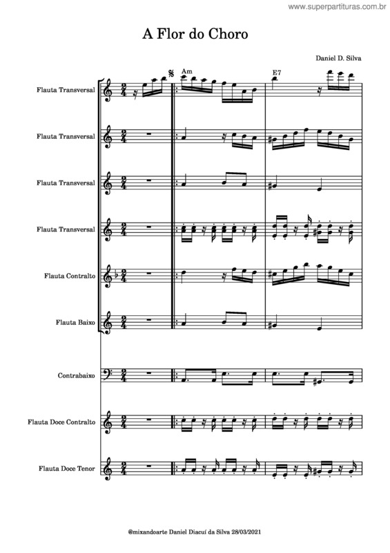 Partitura da música A Flor Do Choro Para Grupo De Flautas