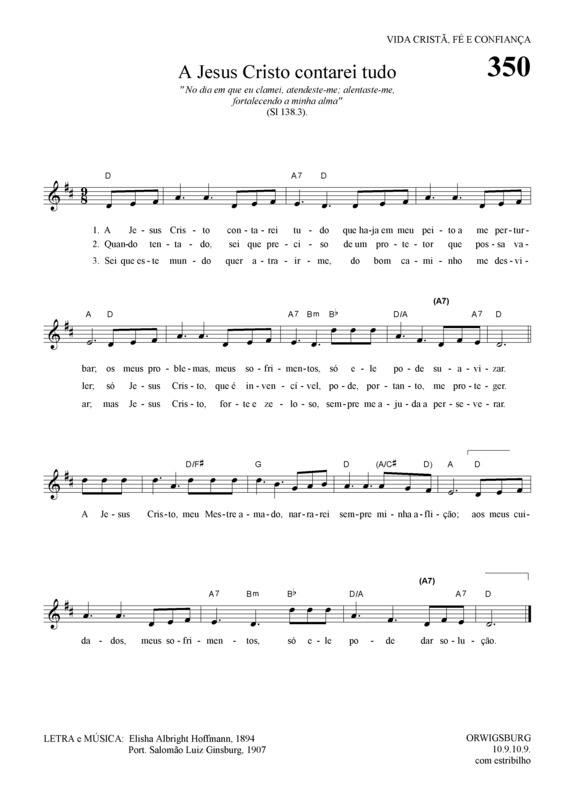 Partitura da música A Jesus Cristo contarei tudo