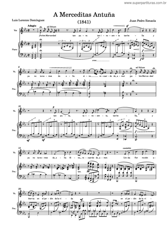 Partitura da música A Merceditas Antuña – Juan Pedro Esnaola