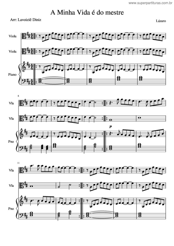 Partitura da música A Minha Vida É Do Mestre-Duas Violas E Piano