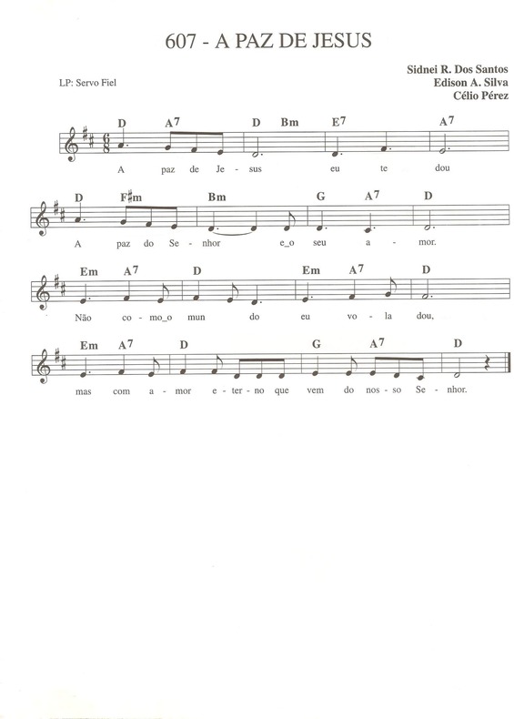 Partitura da música A Paz de Jesus