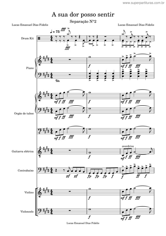 Partitura da música A Sua Dor Posso Sentir