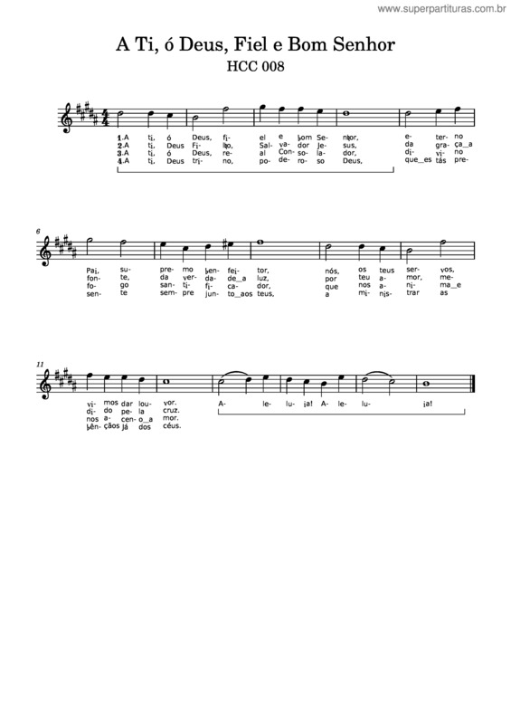 Partitura da música A Ti, Ó Deus, Fiel E Bom Senhor