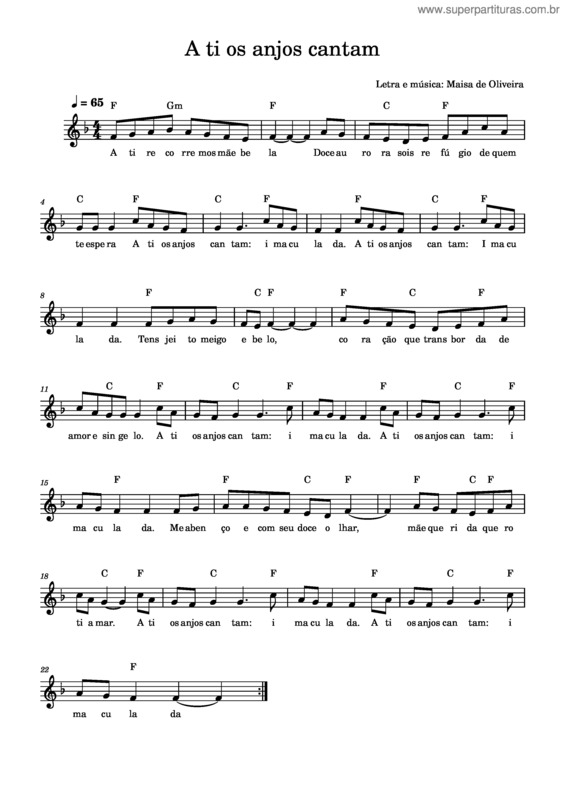 Partitura da música A Ti Os Anjos Cantam