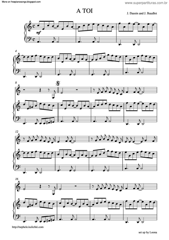 Partitura da música A Toi v.2