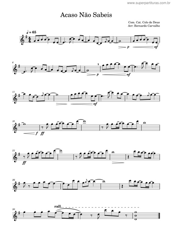 Partitura da música Acaso Não Sabeis