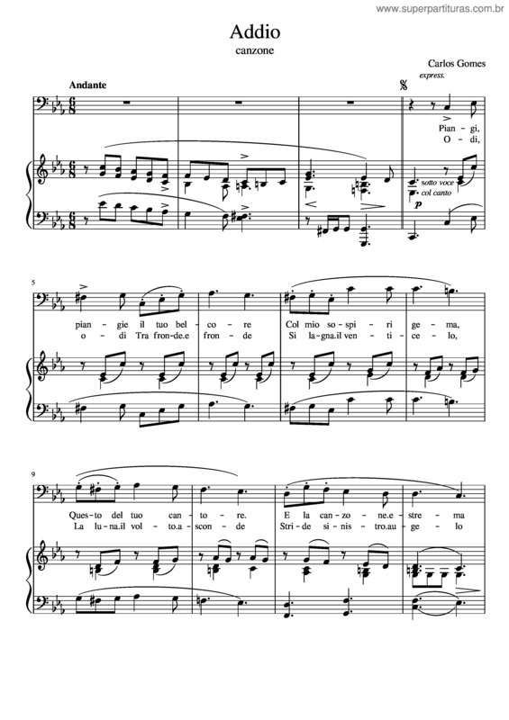 Partitura da música Addio v.2