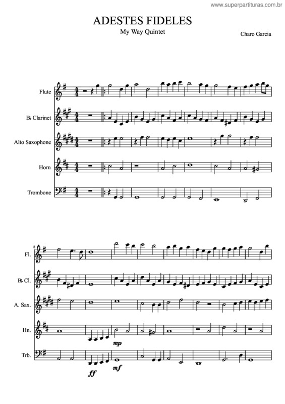 Partitura da música Adeste Fideles Para Quinteto