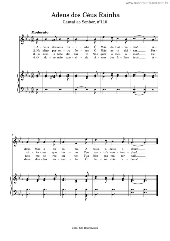 Partitura da música Adeus Dos Céus Rainha