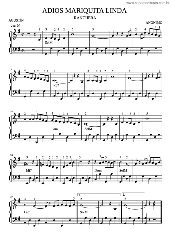 Partitura da música Adios Mariquita Linda v.3