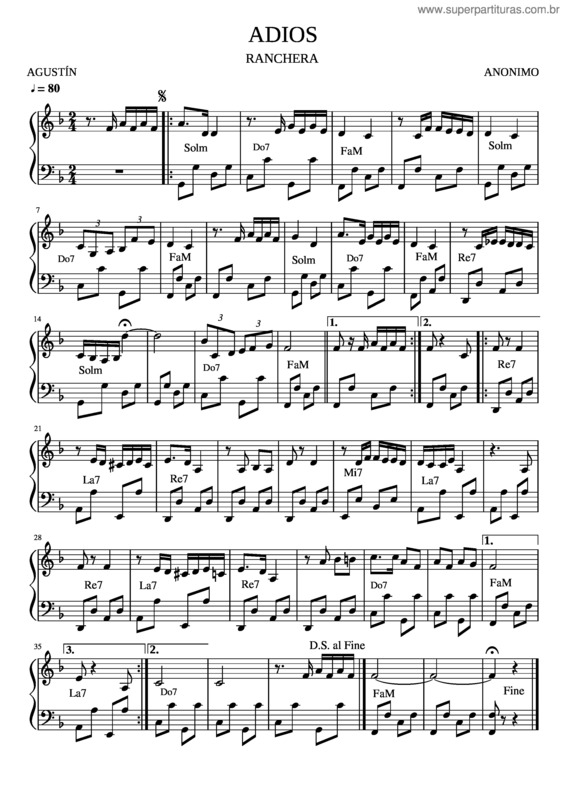 Partitura da música Adios v.3