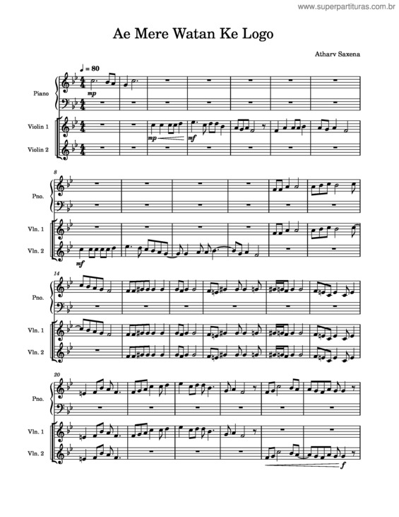 Partitura da música Ae Mere Watan Ke Logo