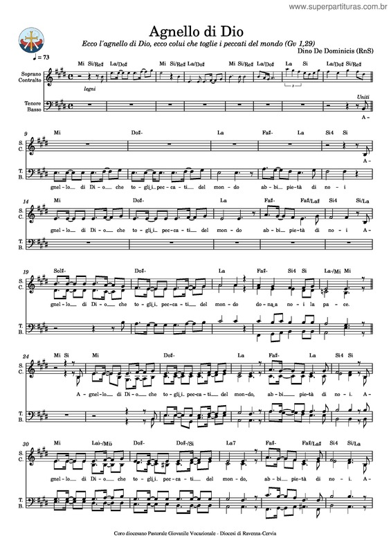 Partitura da música Agnello Di Dio