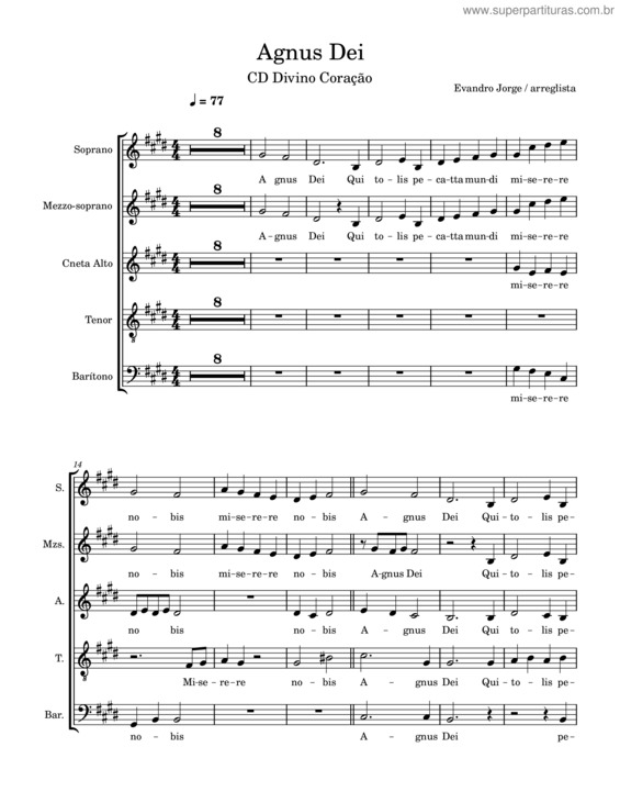 Partitura da música Agnus Dei Cd Divino Coração