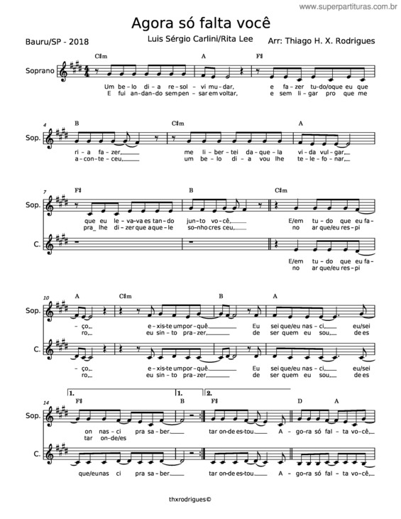 Partitura da música Agora Só Falta Você v.3