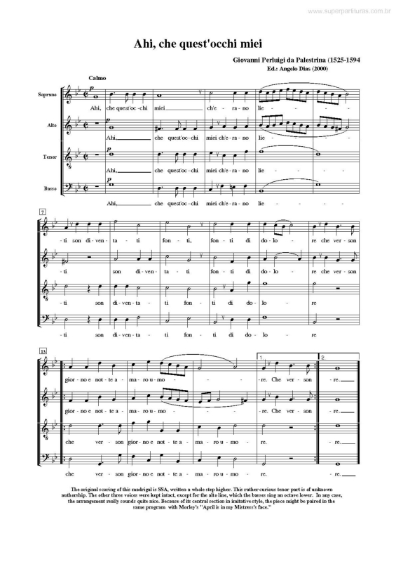 Partitura da música Ahi, Che Quest`occhi Miei