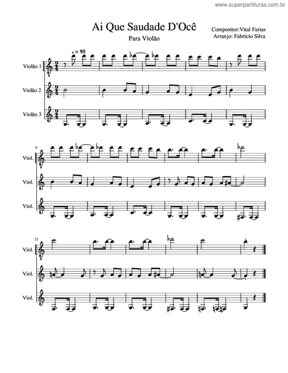 Partitura da música Ai Que Saudade D`Ocê v.5