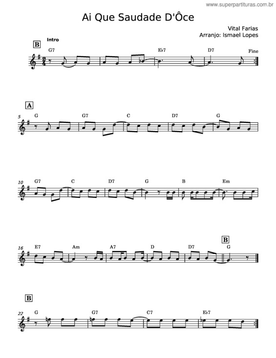 Partitura da música Ai Que Saudade D`Ôce v.6