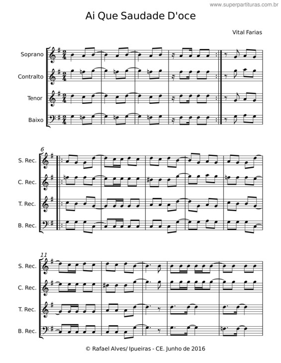 Partitura da música Ai Que Saudade D`Oce v.8