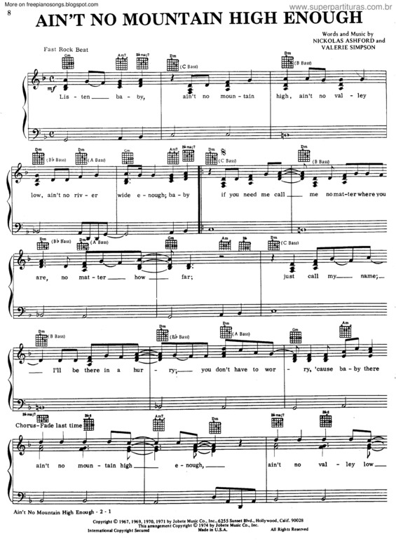 Partitura da música Aint No Mountain High Enough