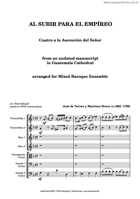 Partitura da música Al Subir Para El Empíreo Arr. For Mixed Baroque Ensemble