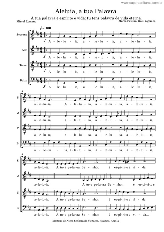 Partitura da música Aleluia, A Tua Palavra