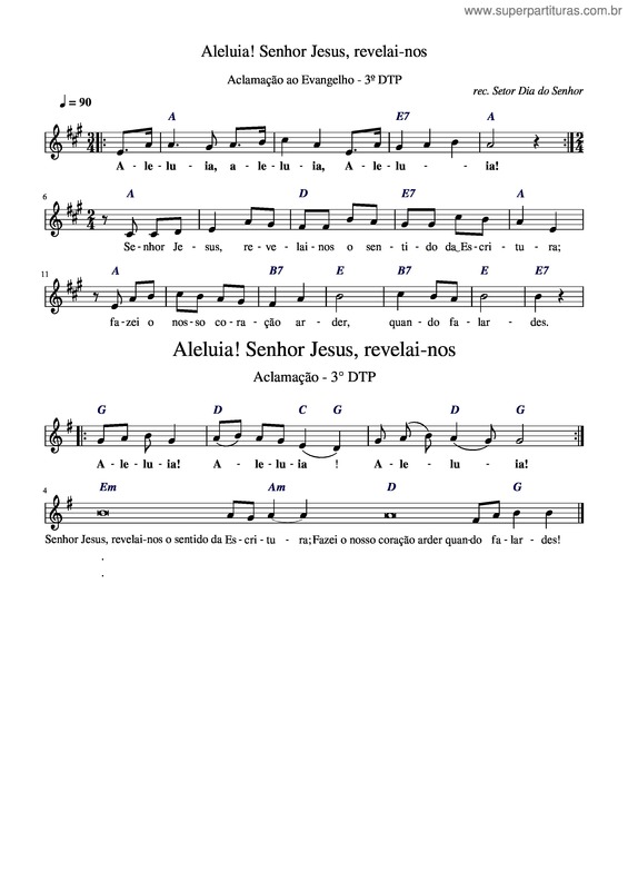 Partitura da música Aleluia! Senhor Jesus, Revelai-Nos