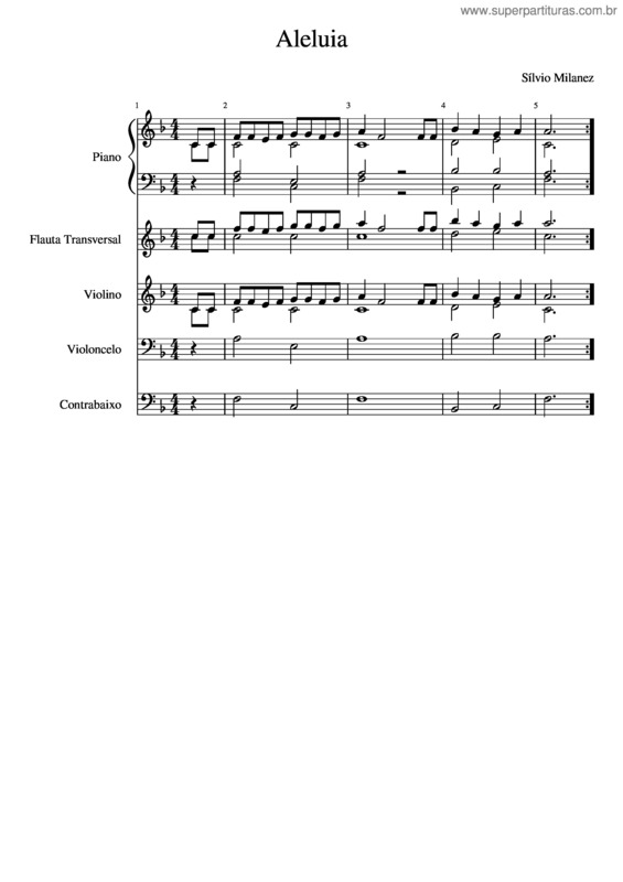 Partitura da música Aleluia ,Sílvio Milanez