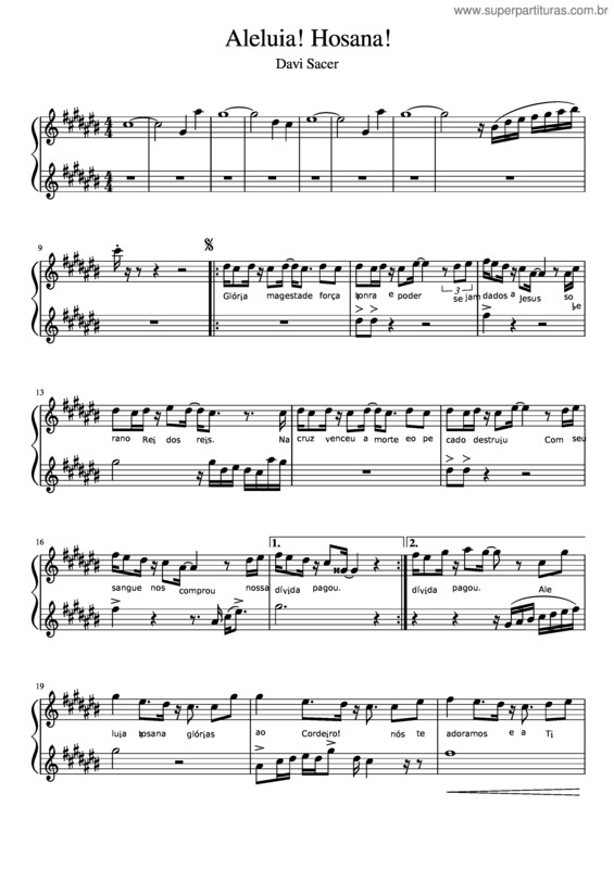 Partitura da música Aleluia Hosana v.3