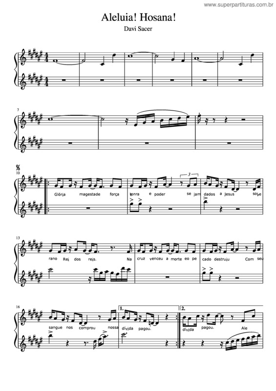 Partitura da música Aleluia Hosana v.4