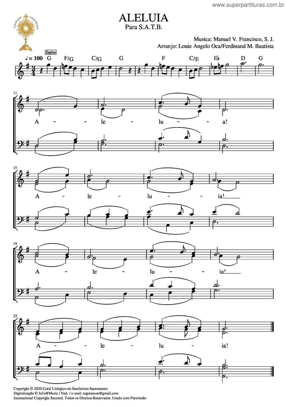 Partitura da música Aleluia Manuel V. Francisco, S. J.