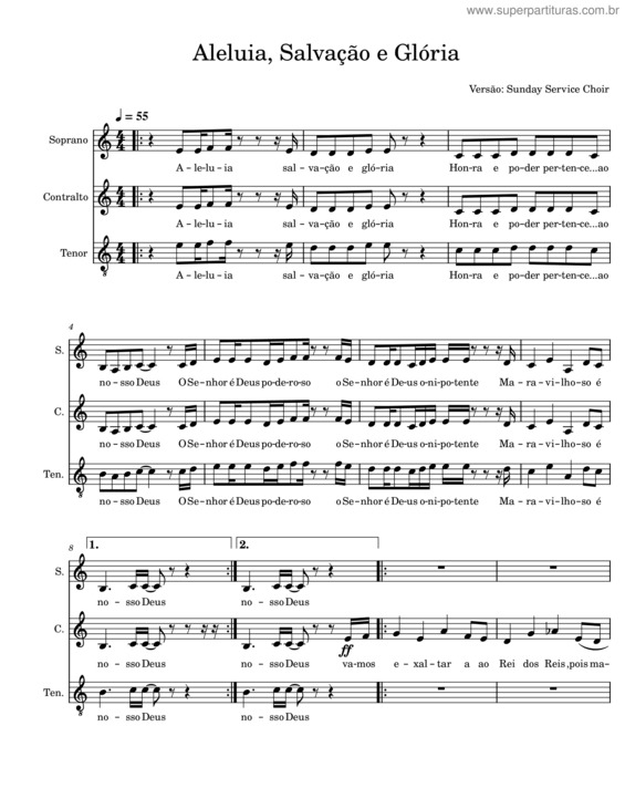 Partitura da música Aleluia Salvação E Glória