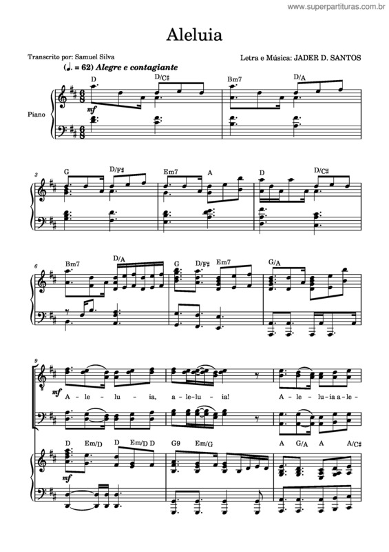 Partitura da música Aleluia v.38