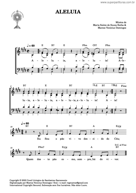 Partitura da música Aleluia v.52